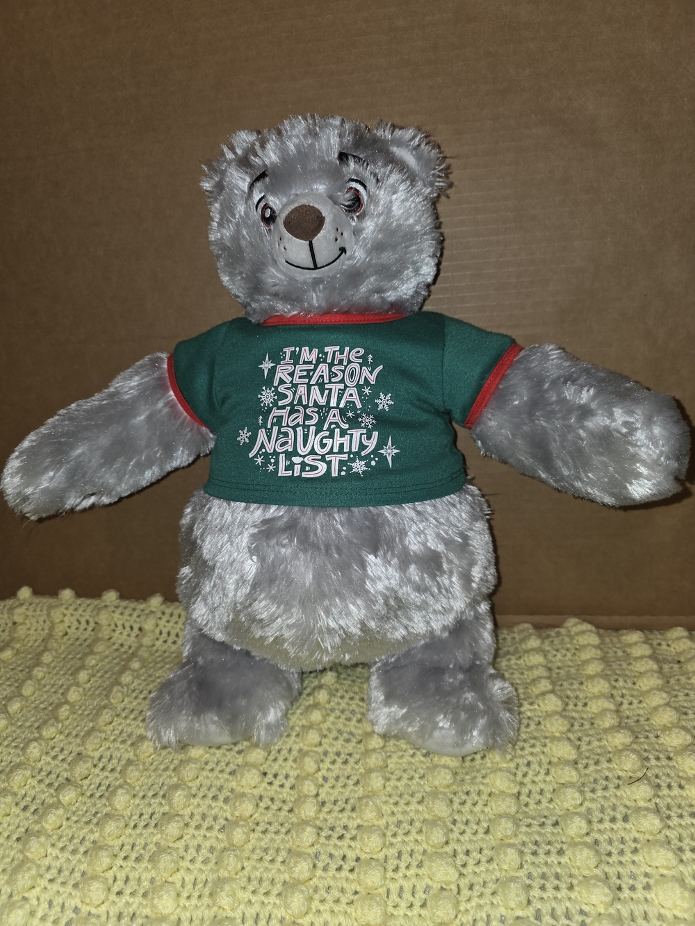 Build-A-Bear Green Tee with Red Trim and White Holiday Graphic